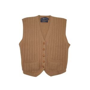 Ralph Lauren Kids L Camel Hair Cable Knit Vest Tan Button Sweater Hong Kong VTG